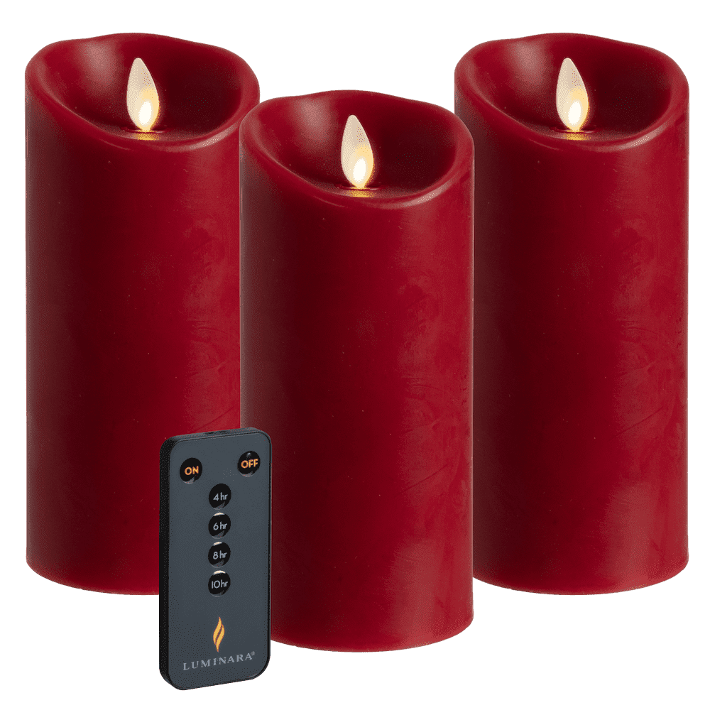 Luminara 3-Piece Flameless 6.5" Pillar Candles with Remote (Red)