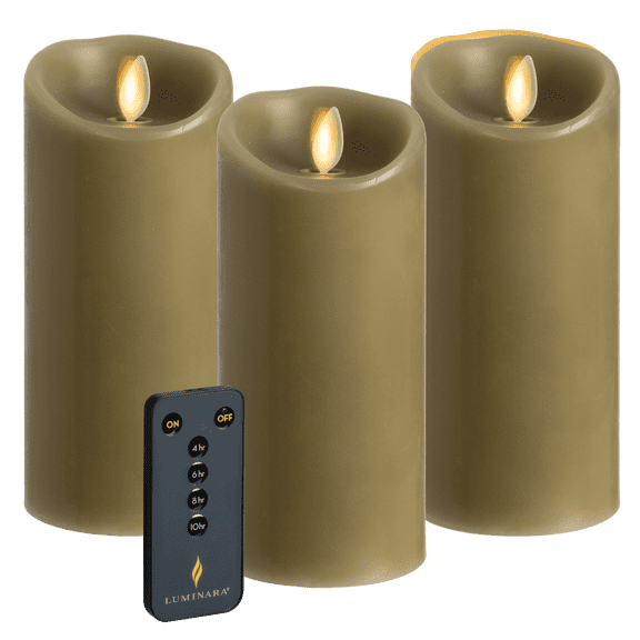Luminara 3-Piece Flameless 6.5" Pillar Candles with Remote (Sage)