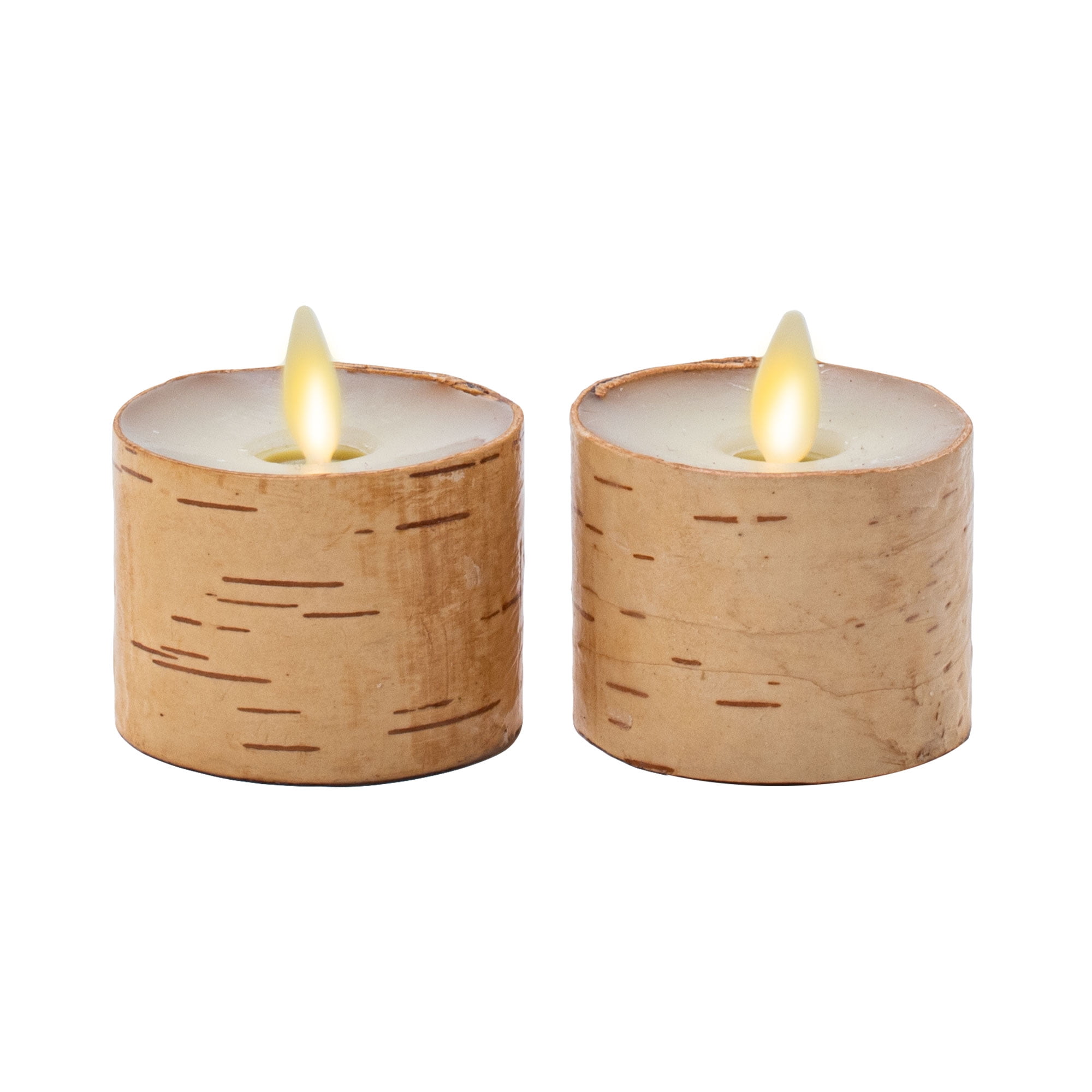 Luminara Birch Bark Artificial Moving Flame Tealight Candle Set of 2