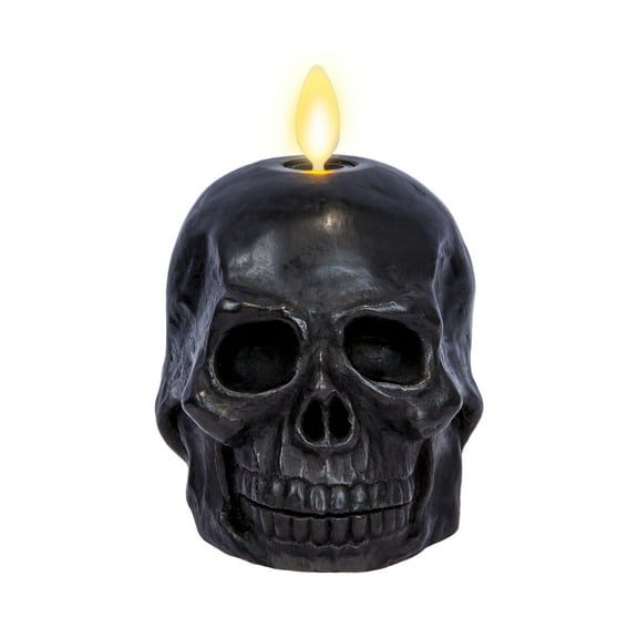 Luminara - Black Flameless Candle Skull - Unscented - 3.75" x 4.25"