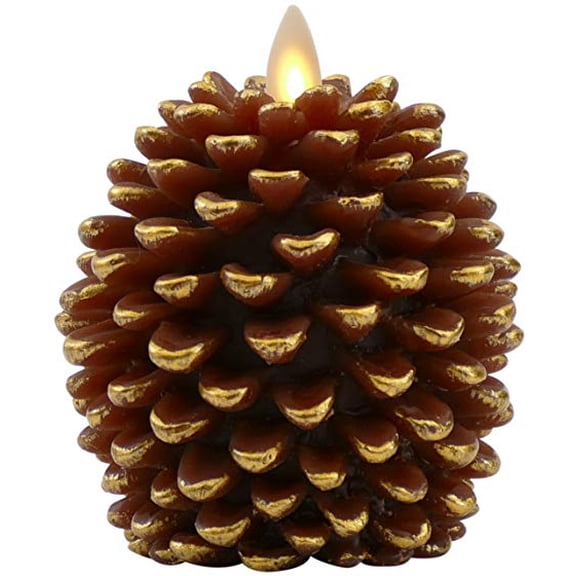 Luminara Flameless Candle - Pine Cone Shape - Brown with Gold Accents