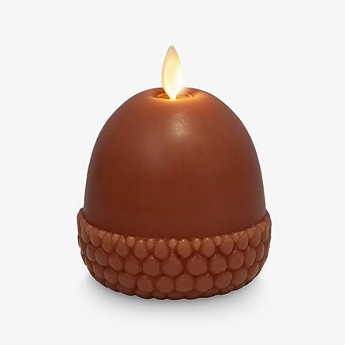 Luminara Flameless Fall Harvest Decor - Acorn Figural LED Candle Natural Color, Brown, 3" x 4.5" Real Wax Moving Flame Battery Operated w/Timer Indoor Use$$Tools & Hardware Other