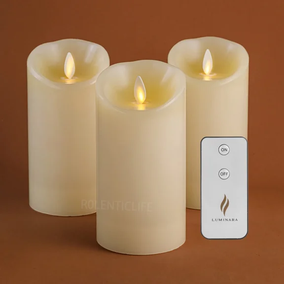 Luminara Flameless Pillar Wax LED Ivory Candles w/Moving Wick Remote 3"Dx5.5"HH