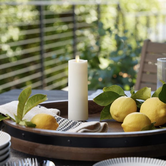 Luminara Outdoor Slim Pillar Flameless LED Candle, Ivory 2" x 6.5", Moving Flame Weather Resistant Timer Ready Battery Operated Safe Melted Edge Y101