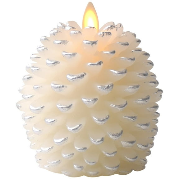 Luminara Pine Cone Candles: 3.5" x 4" Unscented, Battery Operated, Luminara Flameless Candles with Timer (White)