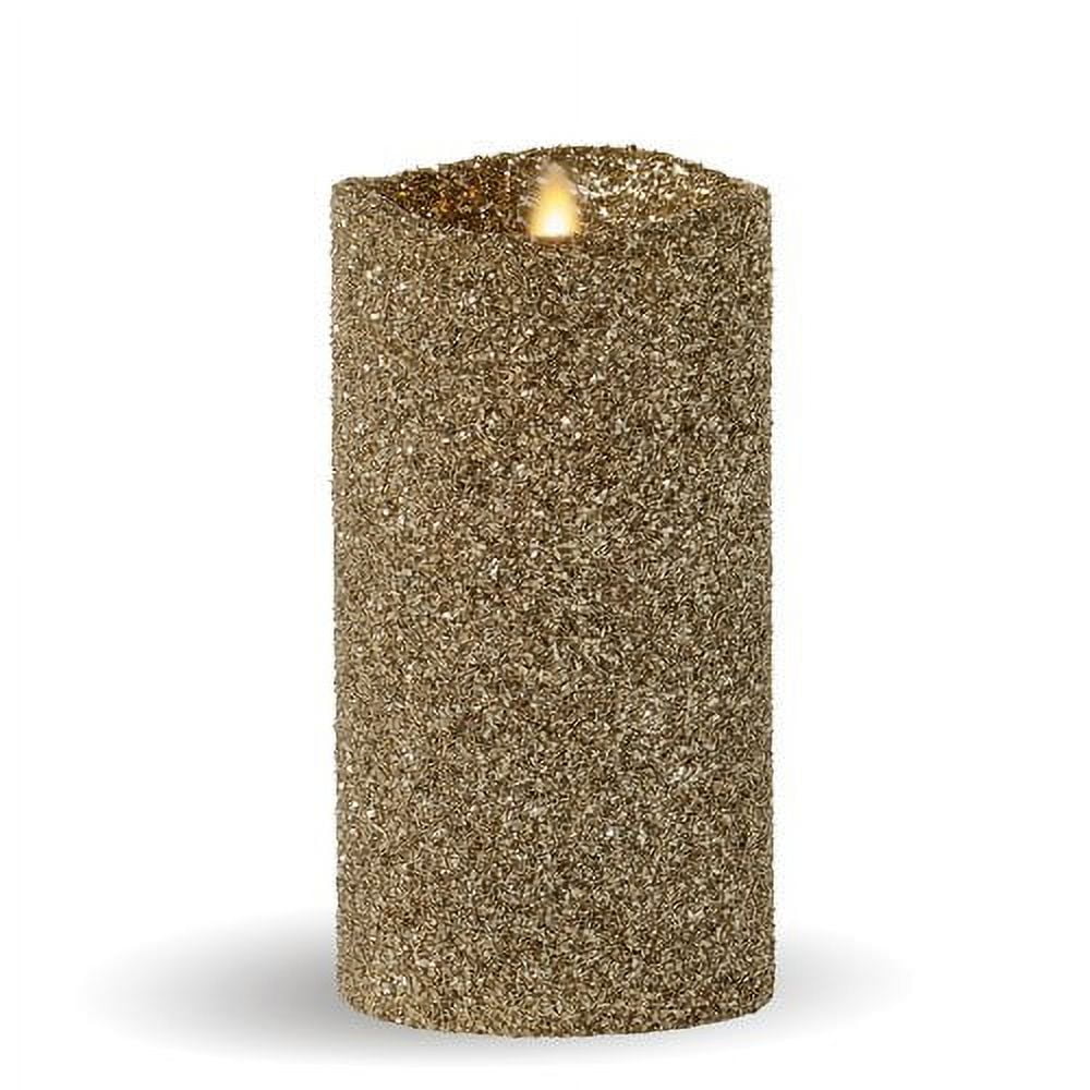 Luminara - Gold Glitter Flameless Candle Pillar - Melted Top Unscented - 3.0 x 6.5