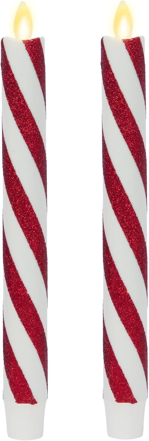 Candy Cane Red and White LED Flameless Taper Candles