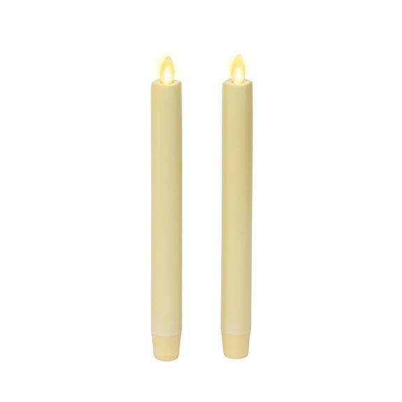 Luminara Set of 2 Moving Flame LED Taper (1x9.75), Flameless Candle, Melted Edge, Smooth Wax, Unscented - Ivory
