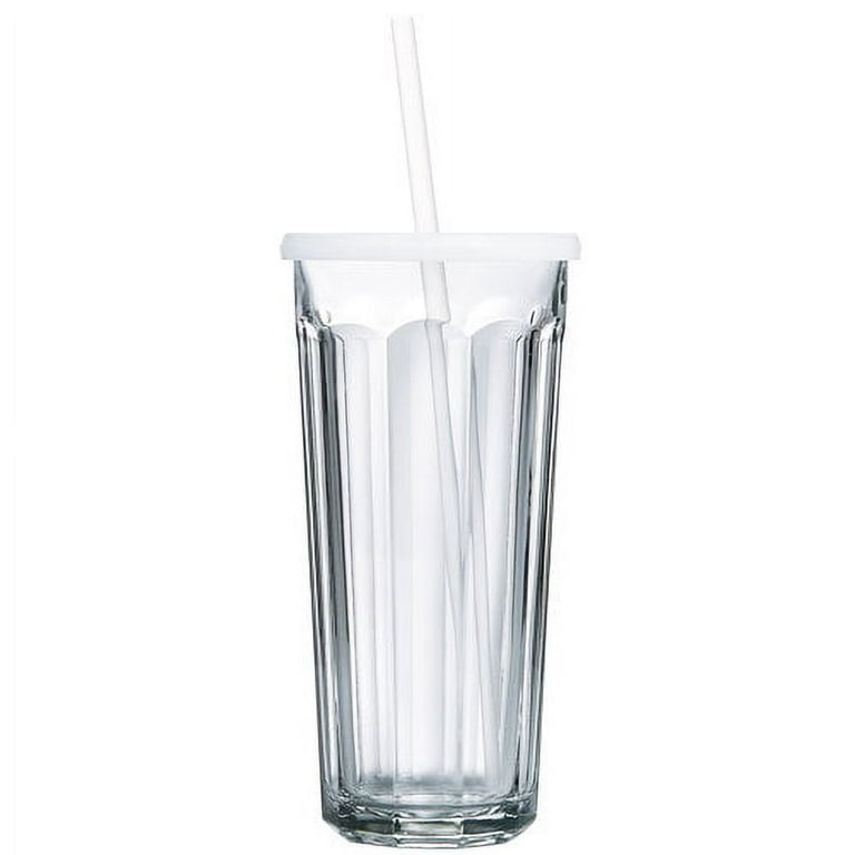 Luminarc 24 Ounce Working Glass with Lids + Straws 