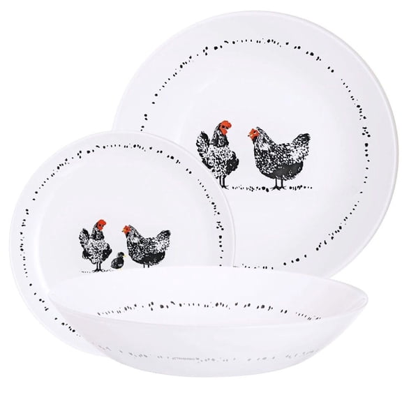 Luminarc Divali Paulette Glass Dinnerware Set of 18 Pieces Service for 6 Glass Dish Set Tableware Set Plates and Bowls Plates Set Dessert Plates Dinner Plates Dinner Bowls, White