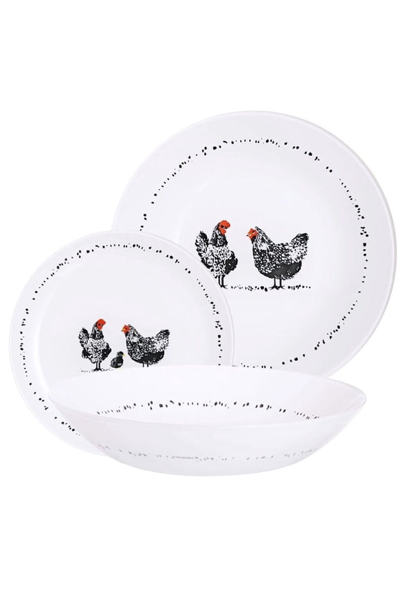Divali Paulette Glass Dinnerware Set of 18 Pieces Service for 6 Glass Dish Set Tableware Set Plates and Bowls Plates Set Dessert Plates Dinner Plates Dinner Bowls, White