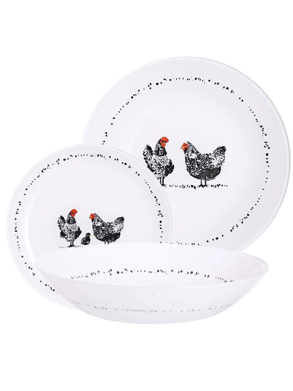 Divali Paulette Glass Dinnerware Set of 18 Pieces Service for 6 Glass Dish Set Tableware Set Plates and Bowls Plates Set Dessert Plates Dinner Plates Dinner Bowls, White