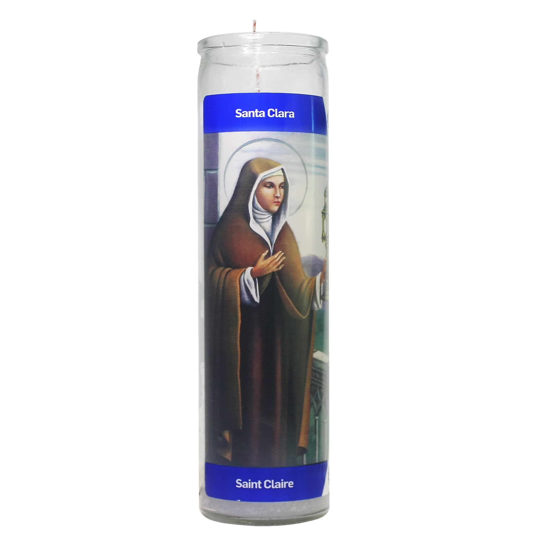 Luminaria Santa Clara White Unscented Religious Candle in Glass, 8 inches Tall