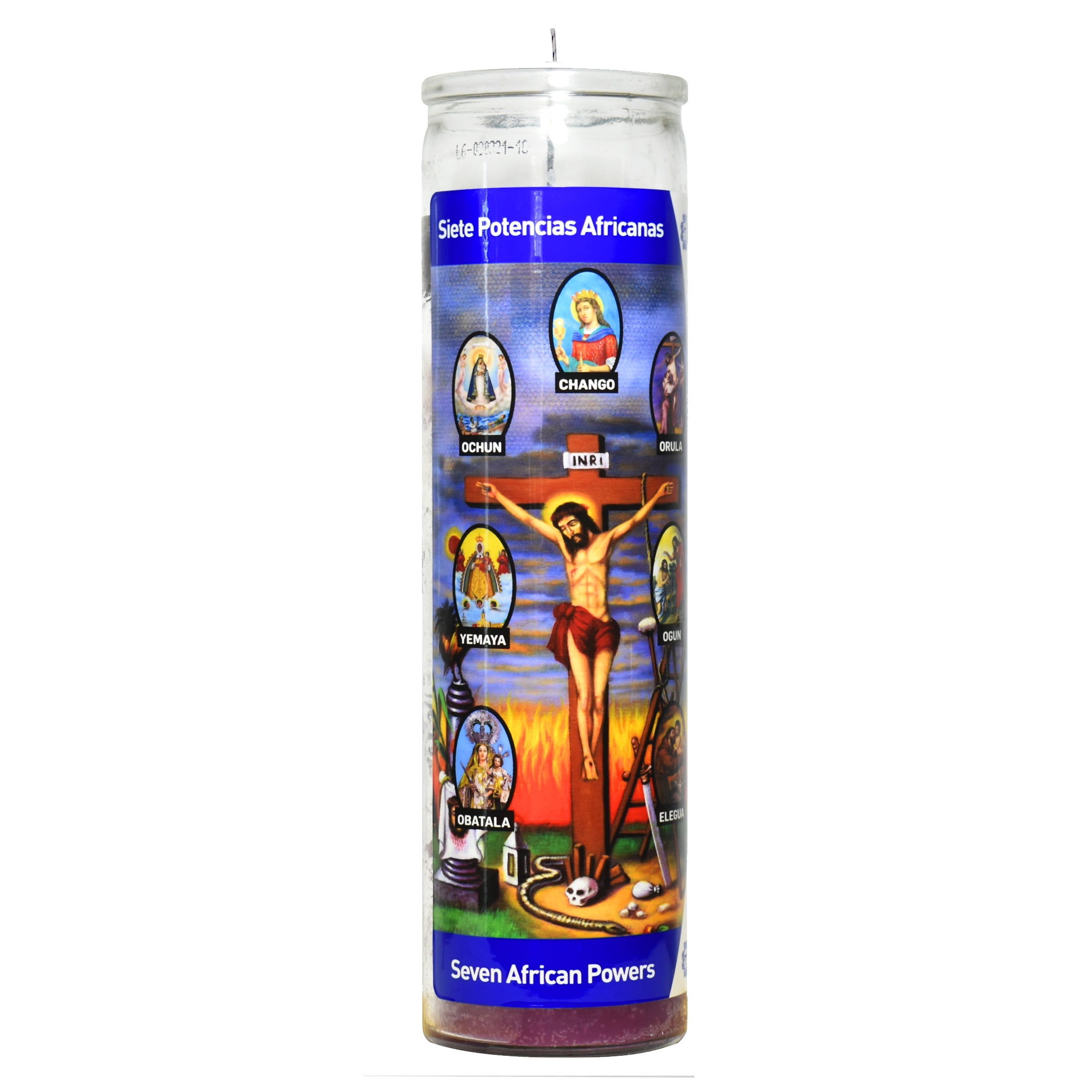 Luminaria Siete Potencias Africanas 7 Colors Unscented Religious Candle in Glass, 8 inches Tall