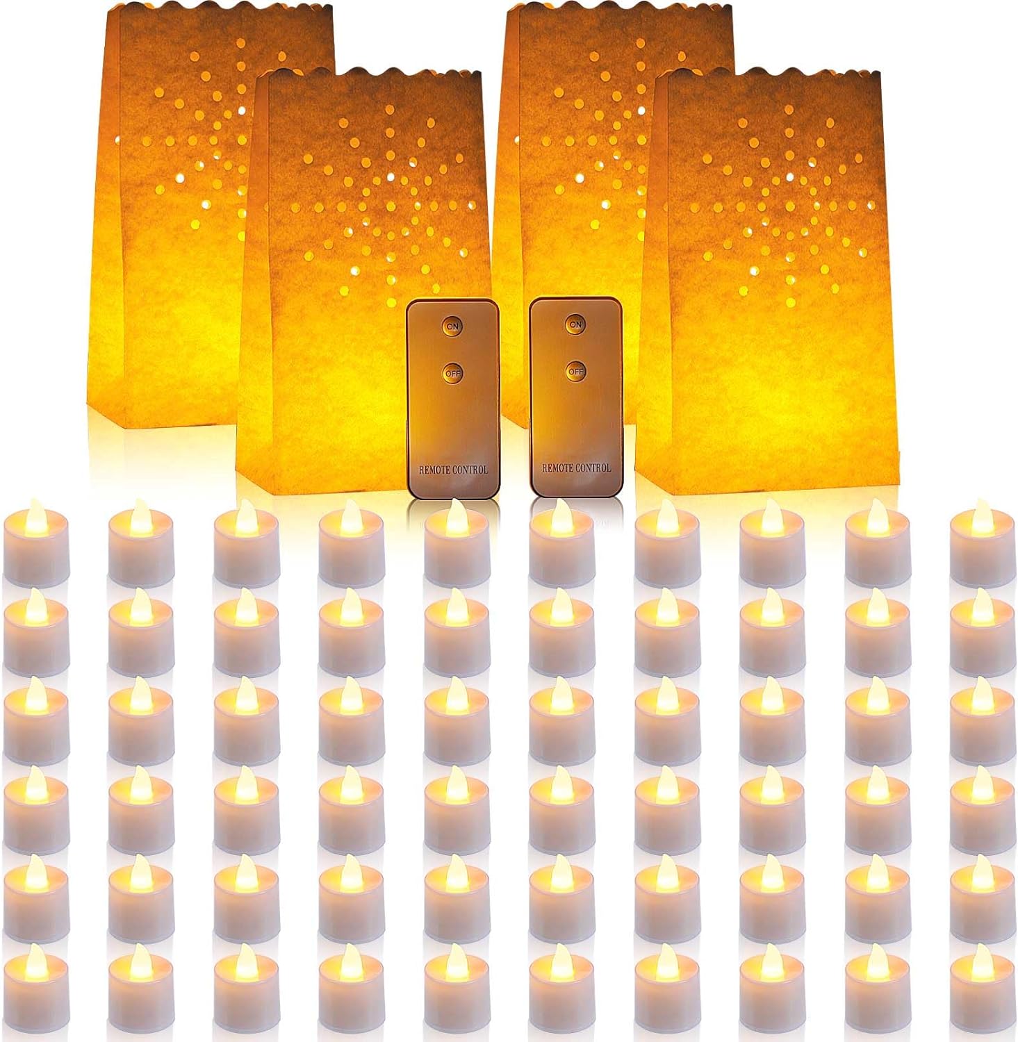 Luminary Bags with Remote Control Flameless Candles Set of 60 for
