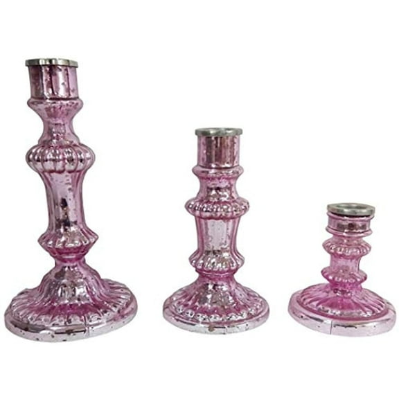 Luminary Treasures Candle Holders, Set of Three-Color:Antique Pink,Style:Vintage Glamour