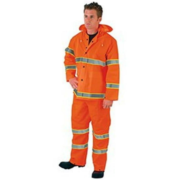 Luminator 3 Piece Rain Suit, Orange with Lime Silver Stripes, Large