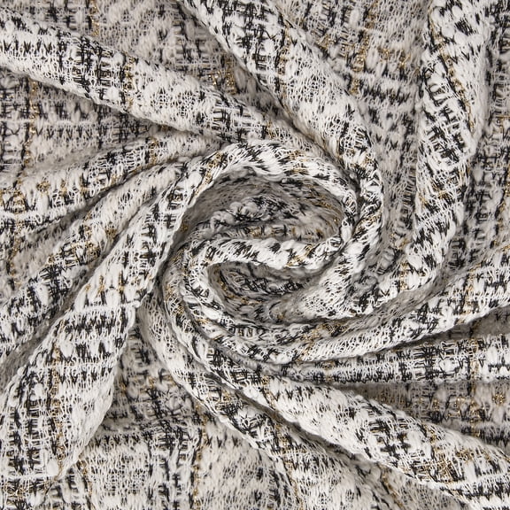 Luminea Textiles Knit Tweed Fabric by The Yard, 250GSM Stretch Metallic Lurex Black White Plaid Fabric, 61" Wide Soft Breathable Durable Sewing Fabric for Dresses, Blazers, Bags, Hats, DIY Crafts