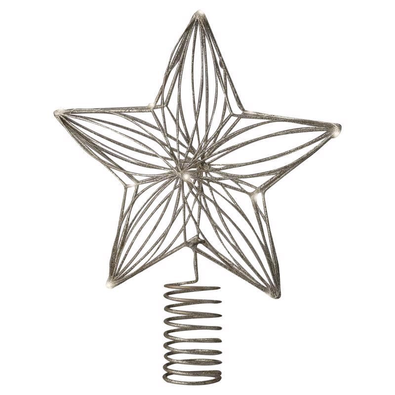 Gold Metal LED Star Tree Topper with Glitter Finish