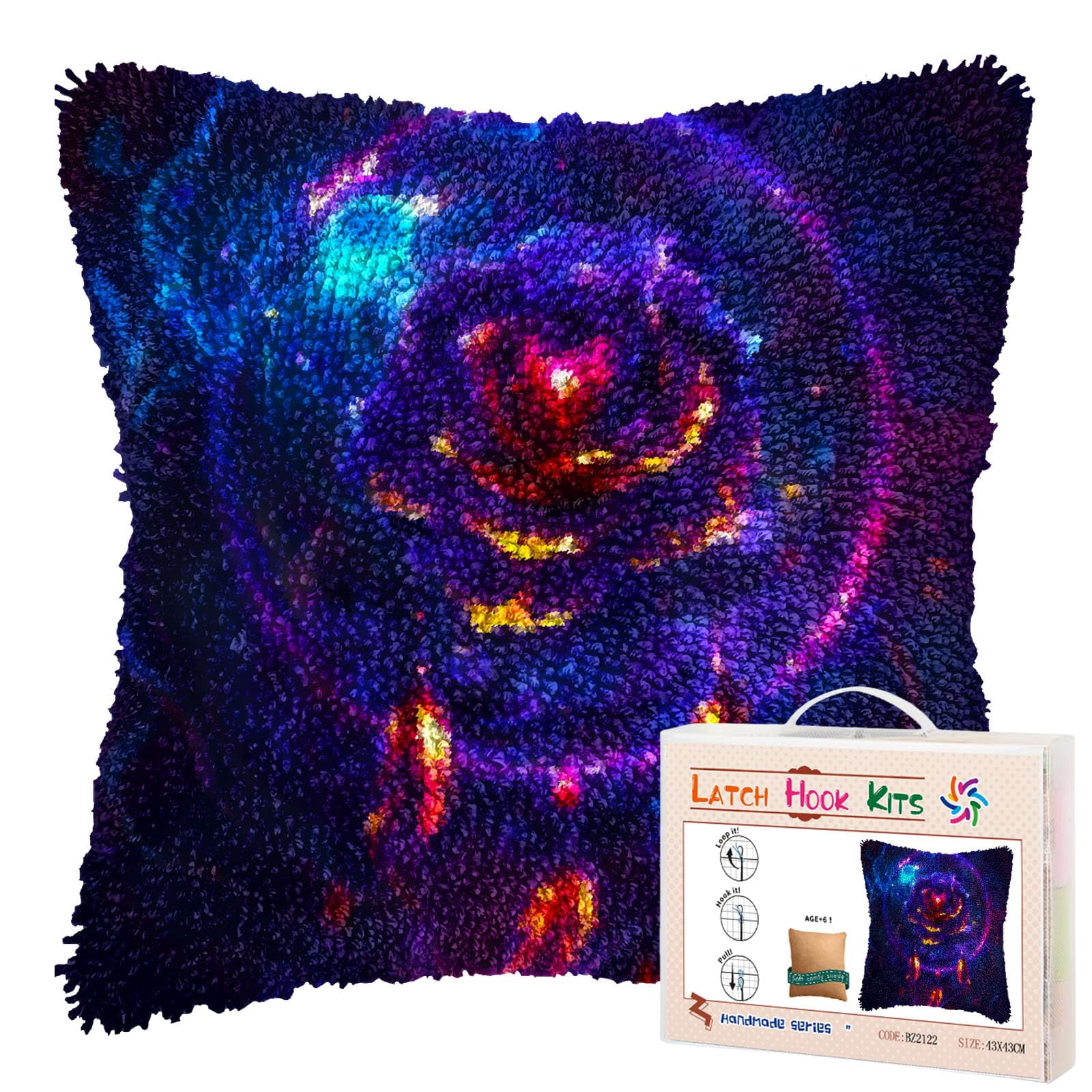 Luminescence Rose DIY Latch Hook Pillow Kits for Adults Printed Pillowcase Crochet Yarns Hooking Handmade Pillow Cover Cushion for Home Sofa Decoration 17x17inch(3)
