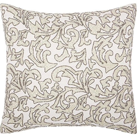 Luminescence Silver Beaded Leaves Pillow
