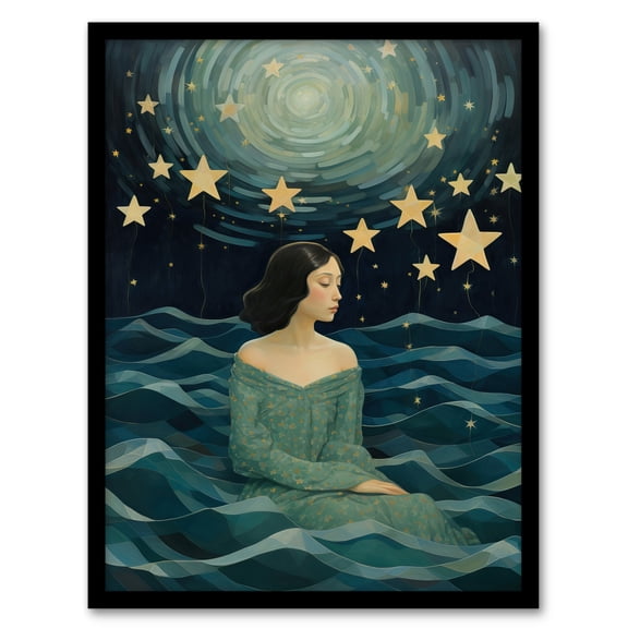 Luminescent Imagination Dream Star Teal Artwork Framed Wall Art Print A4