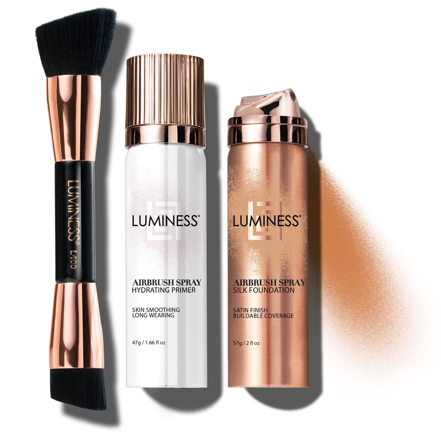 Luminess Silk Airbrush Starter Kit with Foundation, 2 fl oz, Primer, 1.66 fl oz & Buffing Brush