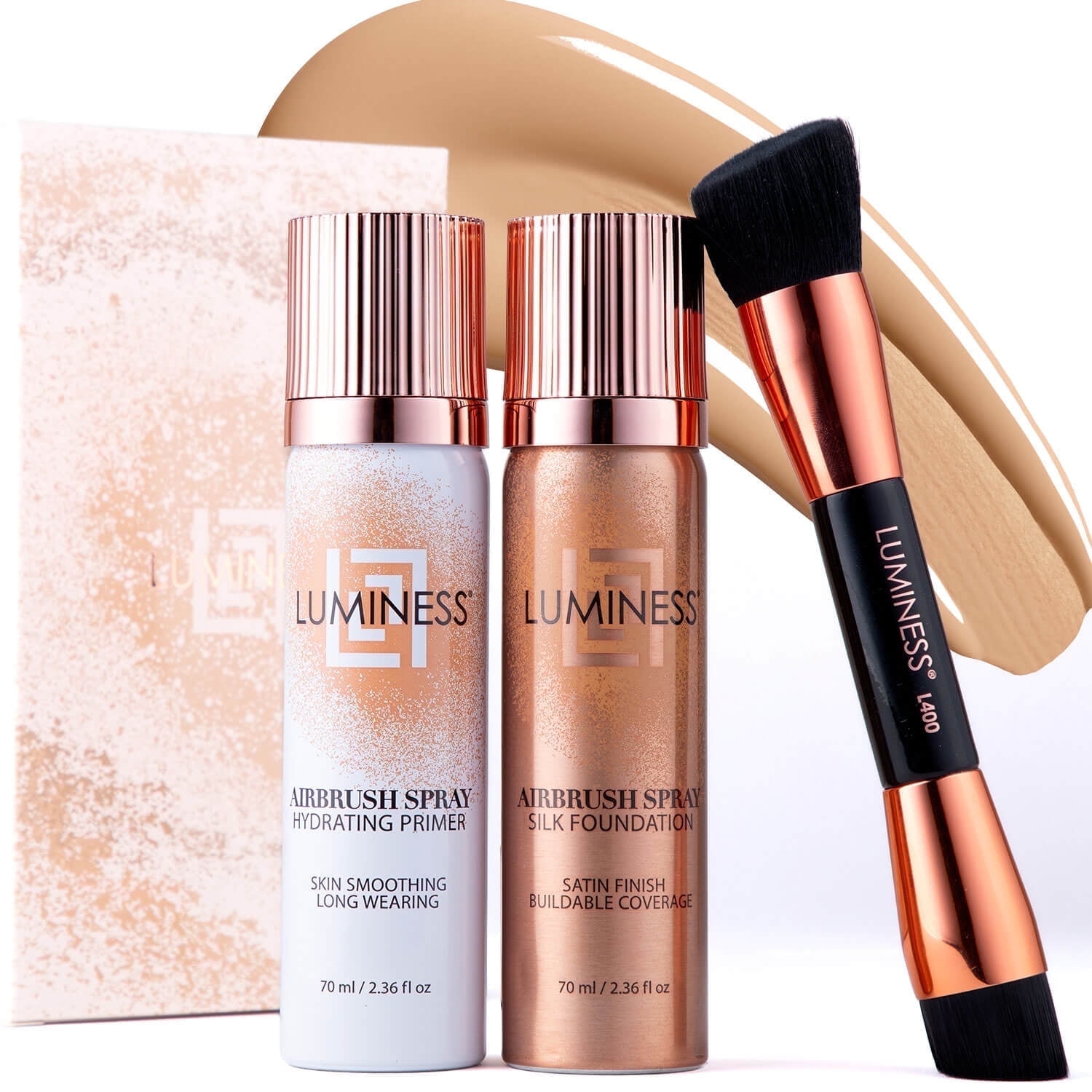 Luminess Airbrush Starter Kit with Foundation, Primer and Buffing Brush, 2 fl oz