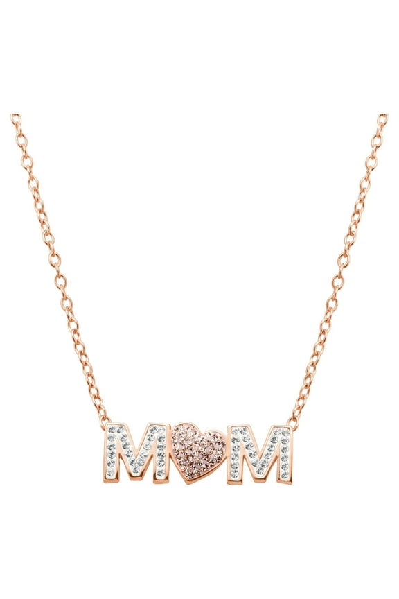 Luminesse 'Mom' Pink Heart Necklace with Swarovski Crystals in 18kt Rose Gold-Plated Sterling Silver