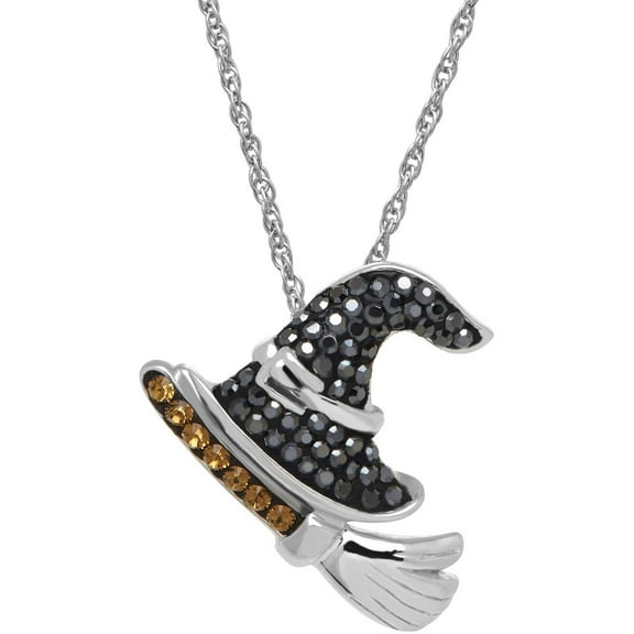Luminesse Swarovski Element Sterling Silver Witches Hat Pendant, 18"