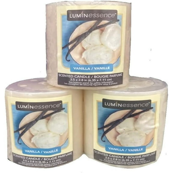 Luminessence Set of Three Vanilla Scented Pillar Candles, 2.5 in. X 2.8 in. (Pack of 3)