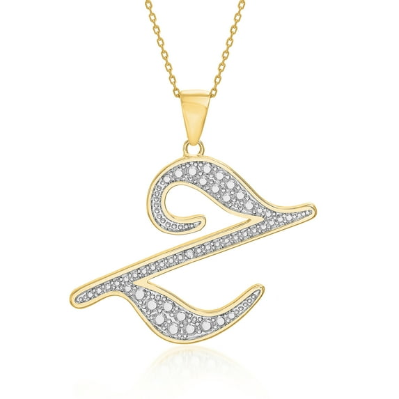 Lumineux Genuine Diamond Accent Initial Necklace for Women in 18K Yellow Gold Plated Brass ( Letter Z)
