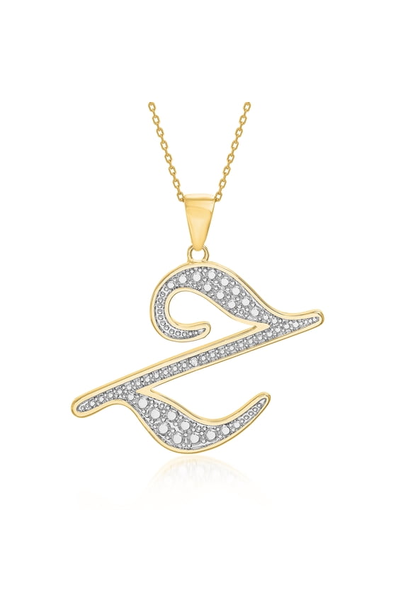 Genuine Diamond Accent Initial Necklace for Women in 18K Yellow Gold Plated Brass ( Letter Z)