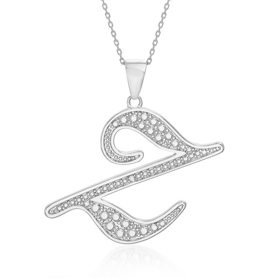 Lumineux Genuine Diamond Accent Initial Necklace for Women in Rhodium Plated Brass ( Letter Z )
