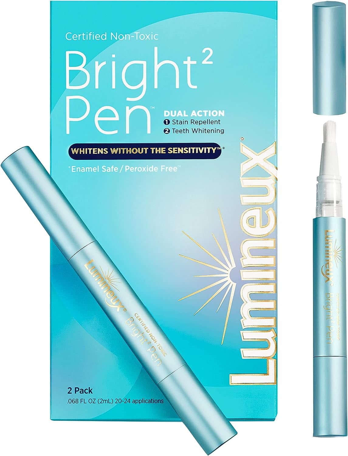 Lumineux Teeth Whitening & Dual Action Stain Repellant Bright 2 Pen, 2