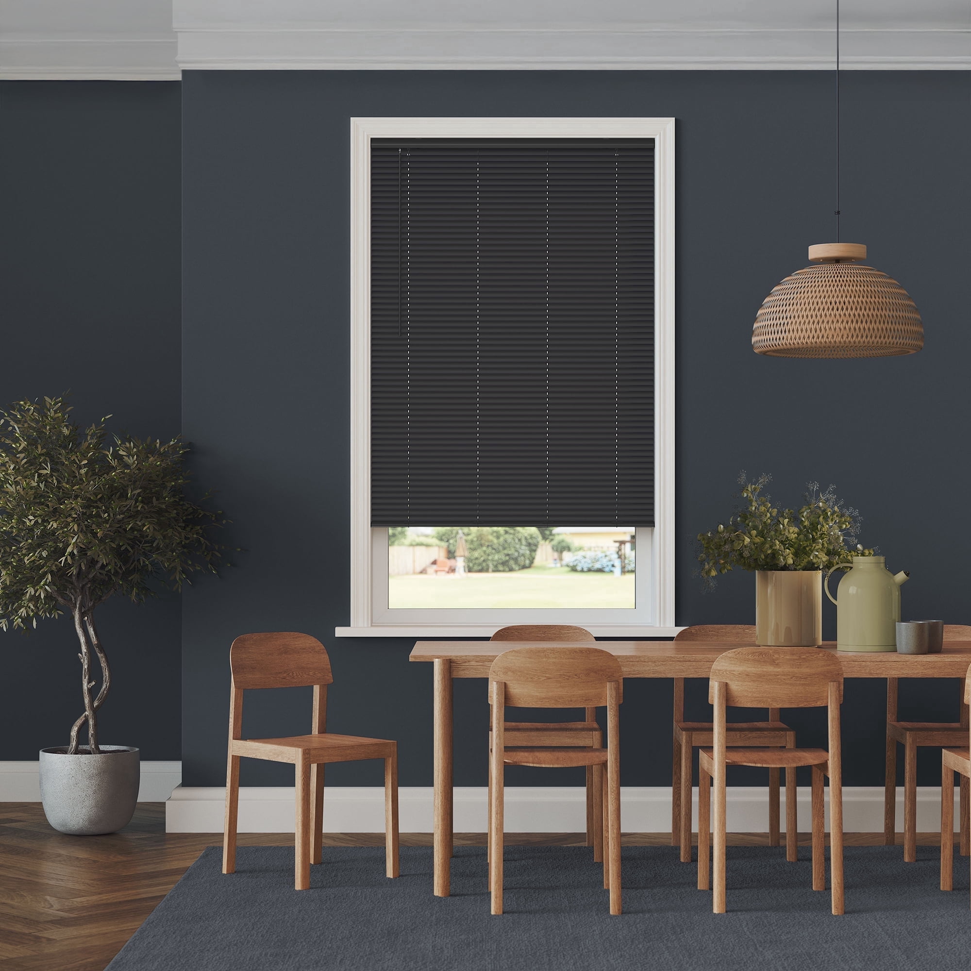 Lumino 1" Vinyl Cordless Room Darkening Mini Blinds, Black, 29"W x 36"L