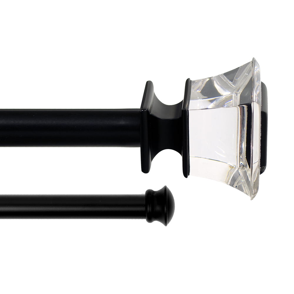 Lumino 1" and 5/8" Black/Acrylic Alice Square Adjustable Double Curtain Rod Set, 42"-120"