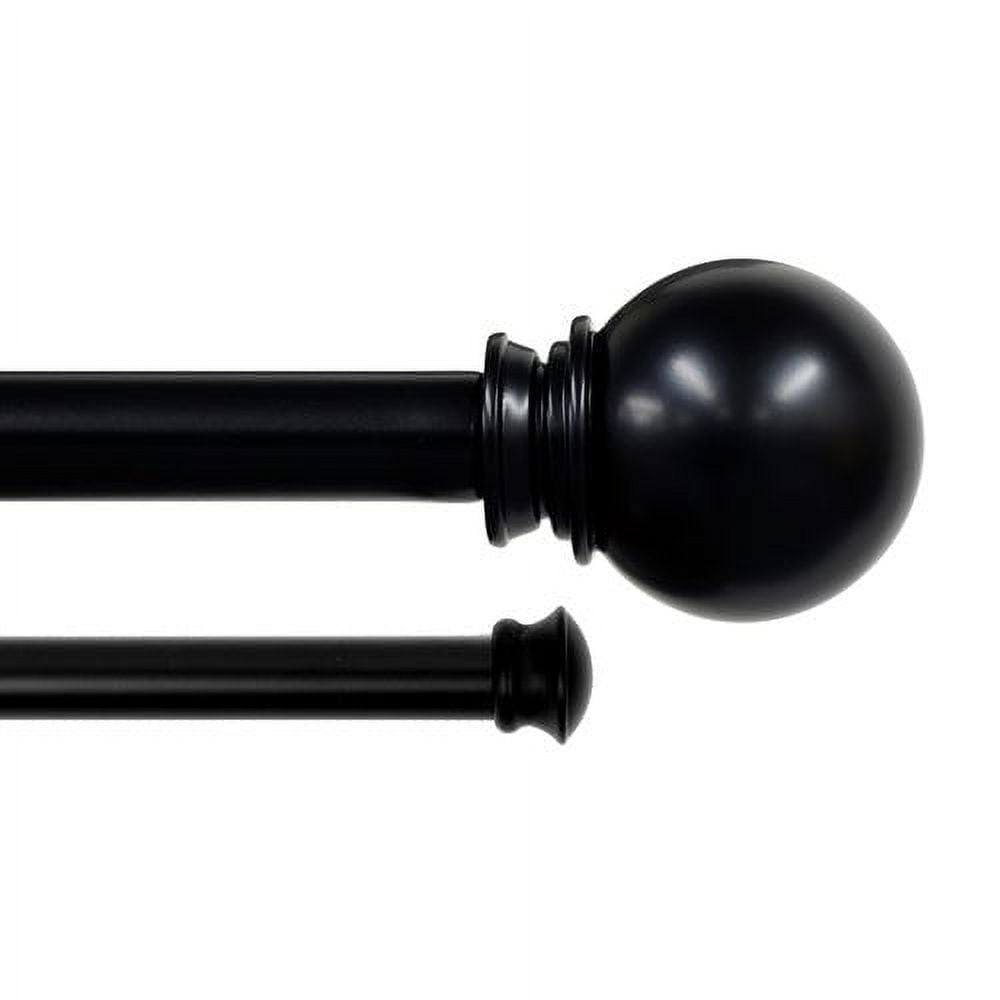 Lumino 1" and 5/8" Black Classic Ball Adjustable Double Curtain Rod Set, 42"-120"