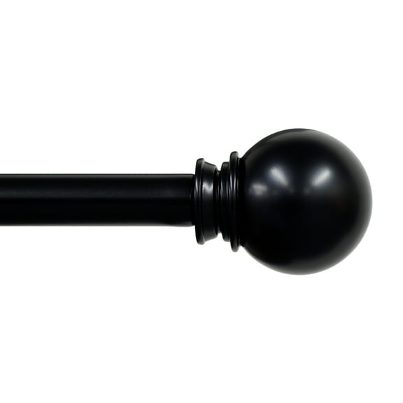 Lumino 1" Black Classic Ball Adjustable Single Curtain Rod Set, 42"-120"