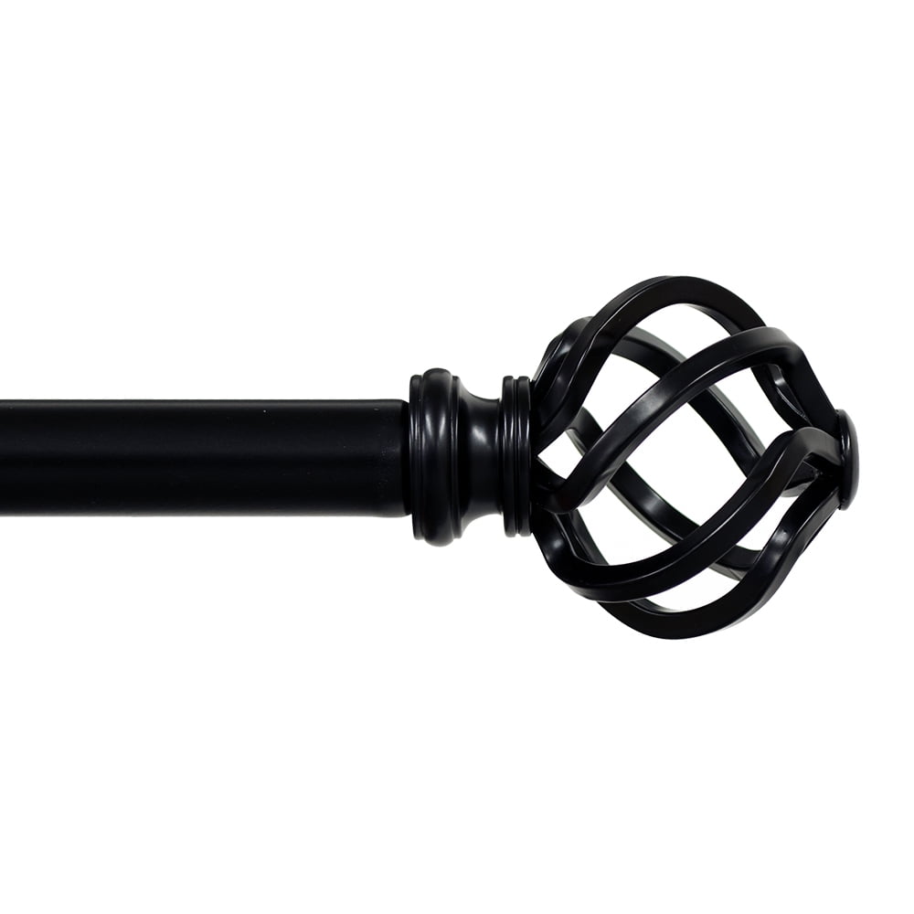 Adjustable Black Steel Single Curtain Rod with Cage Finials