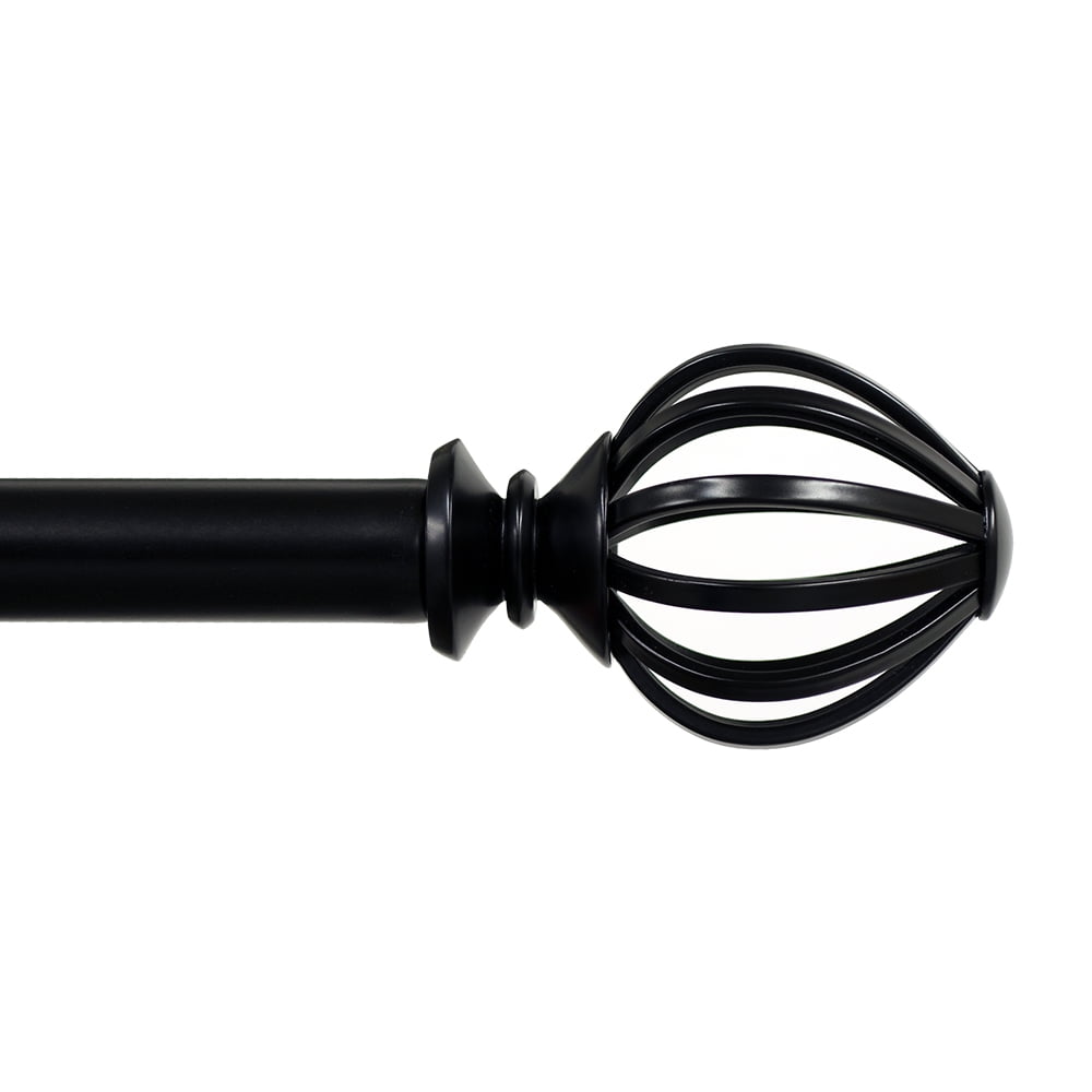 Black Adjustable Steel Single Curtain Rod with Cage Finials