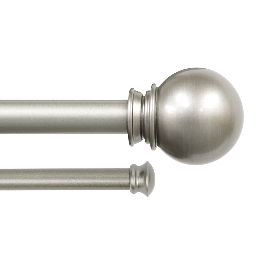 Lumino 1" and 5/8" Nickel Classic Ball Adjustable Double Curtain Rod Set, 42"-120"