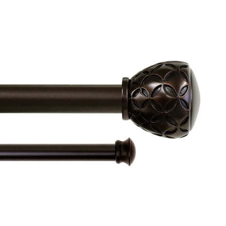 Lumino 1" and 5/8" Oil Rubbed Bronze Ember Knob Adjustable Double Curtain Rod Set, 42"-120"