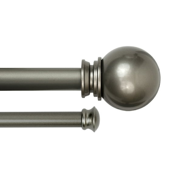 Lumino 1" and 5/8" Pewter Classic Ball Adjustable Double Curtain Rod Set, 42"-120"