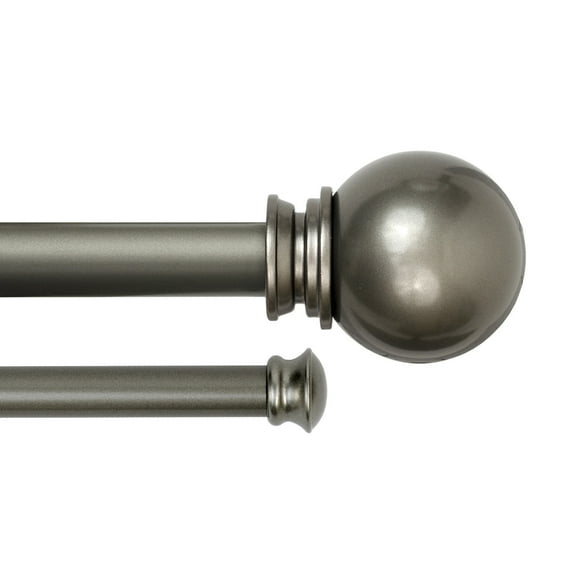 Lumino 1" and 5/8" Pewter Classic Ball Adjustable Double Curtain Rod Set, 42"-120"