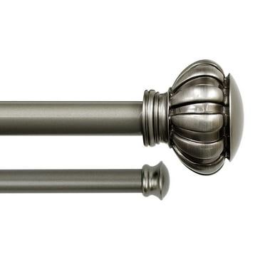 Lumino 1 Inch Pewter Botero Knob, Double Curtain Rod Set, 42-120" Width