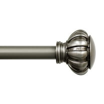 Lumino 1" Pewter Botero Knob Adjustable Single Curtain Rod Set, 42"-120"