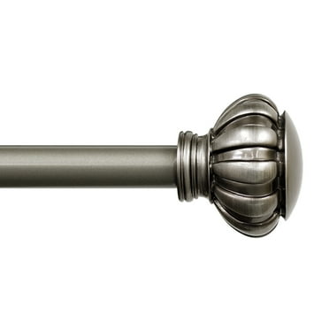 Lumino 1 Inch Pewter Botero Knob, Single Curtain Rod Set, 42-120" Width