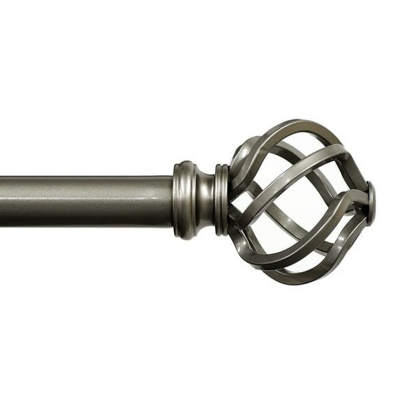 Lumino 1" Pewter Prima Cage Adjustable Single Curtain Rod Set, 42"-120"