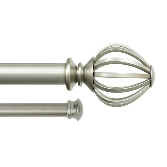 Lumino 1" and 5/8" Nickel Regis Cage Adjustable Double Curtain Rod Set, 42"-120"